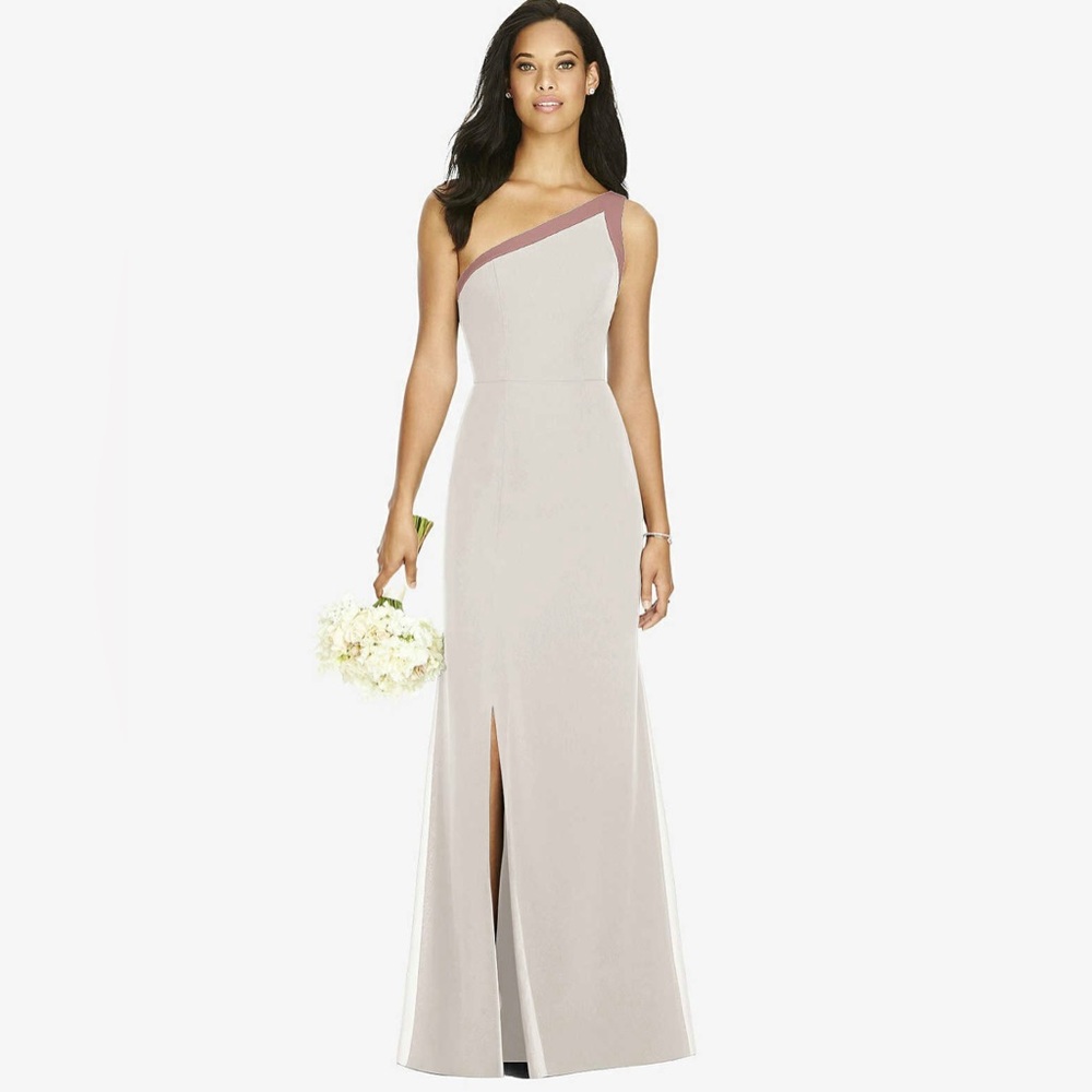 Dessy Group Social Bridesmaid Style 8178IV Palomino Dress Tan and white